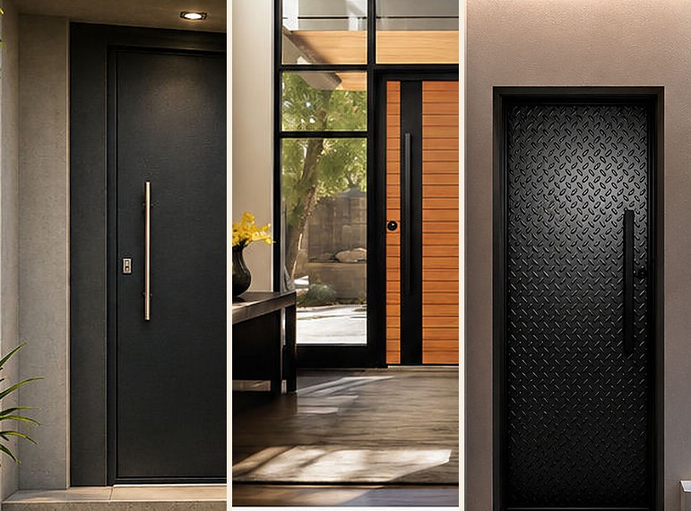 Tres puertas de seguridad: línea Silver negra, Premium símil madera y Platinum diamantada